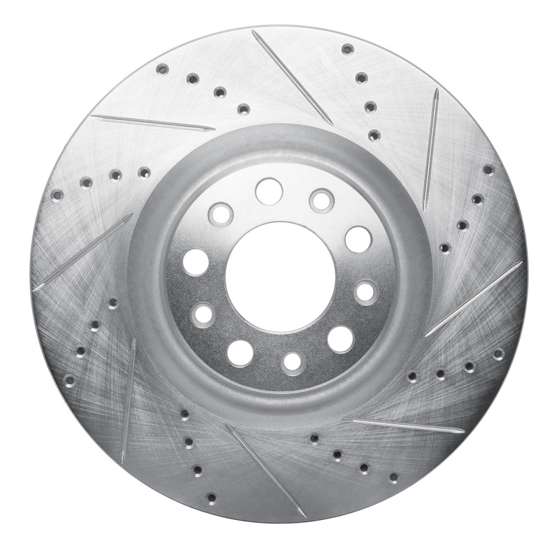 Alfa Romeo Giulia Brake Rotor (1) - Front Right - R1 Concepts - Drilled & Slotted - Silver - `17-`25